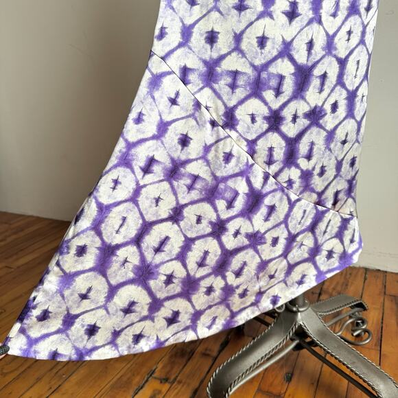 100% Silk JOSEPH Purple/White Tie-Dye Asymmetrical Midi Skirt - Picture 3 of 8